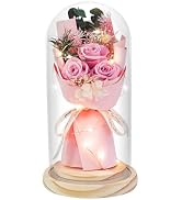 HVY Preserved Flowers Gifts for Her,Preserved Rose Bouquet in Glass Dome,Forever Flowers Fresh Bo...