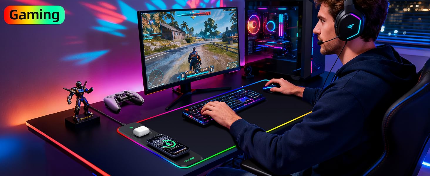 RGB gaming mouse pad with wireless charging