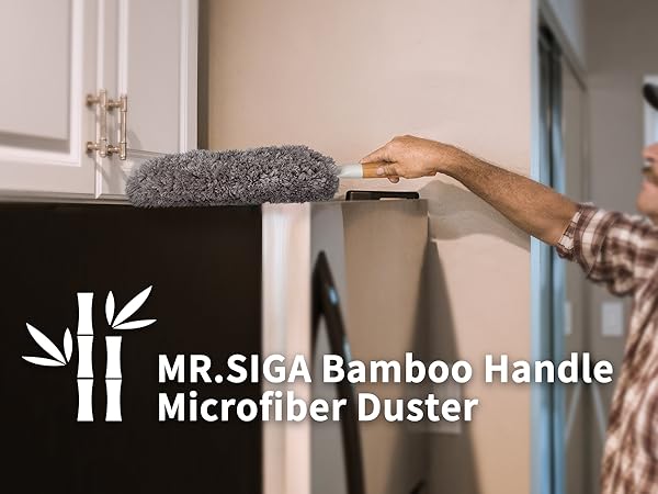 MR.SIGA bamboo handle microfiber hand duster for cleaning