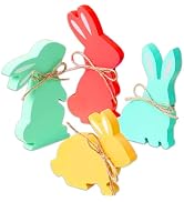 4Pcs Easter Bunny Table Wooden Sign Decorations,Rabbit Shape with Rope Natural Wood Signs Spring ...