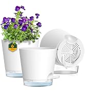 Meowell 6 inch Self Watering Pots for Indoor Outdoor Plants, 3 Pack Flower Plant Pots with Draina...