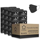 2,000pcs Disposable Face Masks- 3 Ply Breathable Mask For Adults - Black (40 Packs of 50)