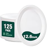 DaYammi 100% Compostable Oval Paper Plates 12 Inch, 125-Pack Heavy Duty Paper Plates Bulk,Biodegr...