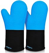 Extra Long Silicone Oven Mitts, sungwoo Durable Heat Resistant Oven Gloves with Quilted Liner Non...