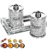 Crystal Salt and Pepper Shakers Set with Tray,Sparkly Crystal Crushed Diamond House Decor for Kit...