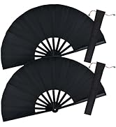 HONSHEN 2 Pack Large Rave Clack ABS Folding Hand Fan/Traditional Chinese Arts Folding Fans,compli...