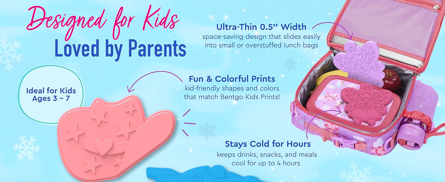 bentgo kids ultra thin ice pack stays cold for hours fun colorful ice packs for kids lunch bag
