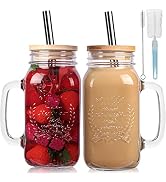 2 Pack 24Oz Mason jar cups with lids and straws, Mason Jars with Handle, Mason Jar Drinking Glass...