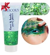 MEICOLY Green Body Glitter Gel,Christmas Glitter Face Paint,Alien Glitter Eyes Makeup,Face Hair M...