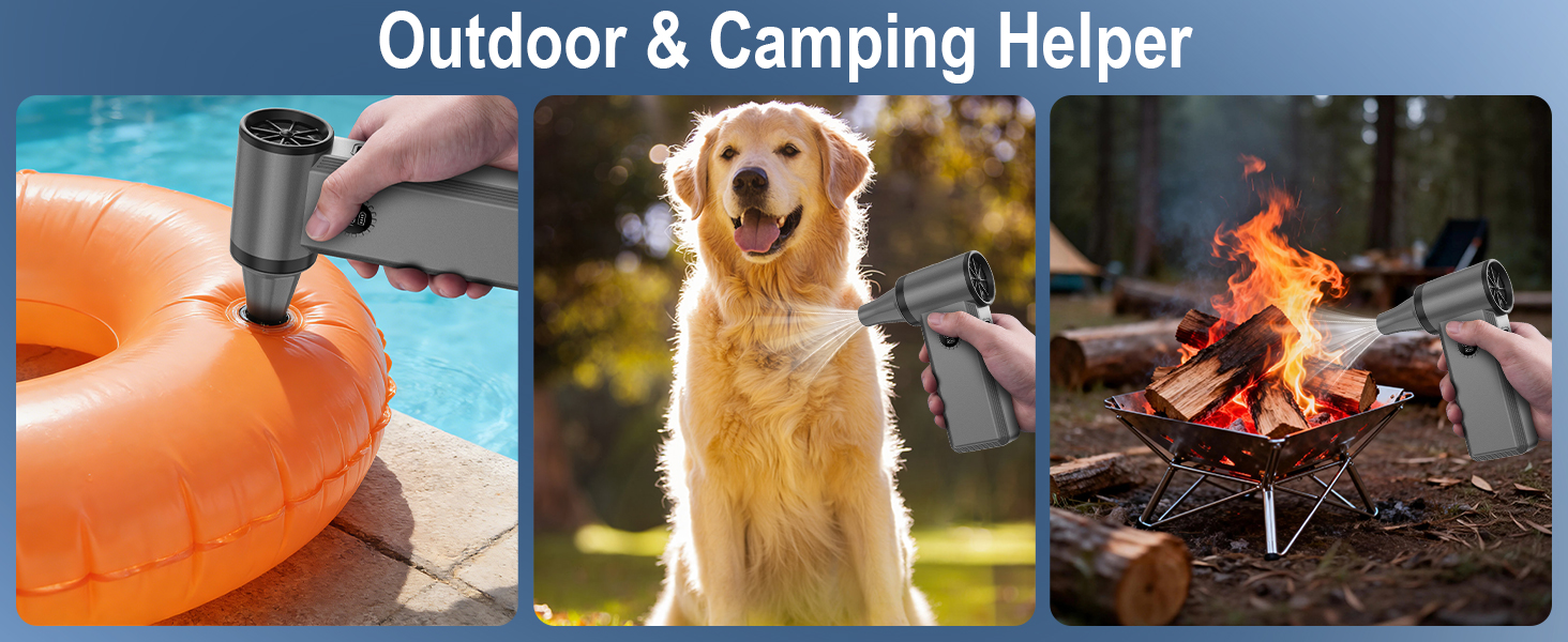 camping; fireplace blower; refillable air duster; battery terminal cleaner