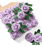 Aegero Artificial Flowers 25pcs Foam Fake Roses with Stems for DIY Wedding Bouquets Bridal Shower...