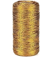 jijAcraft 328 Feet Gold String Twine - 1.5mm Metallic Thread Gift Wrapping - 16Ply Inelastic Macr...