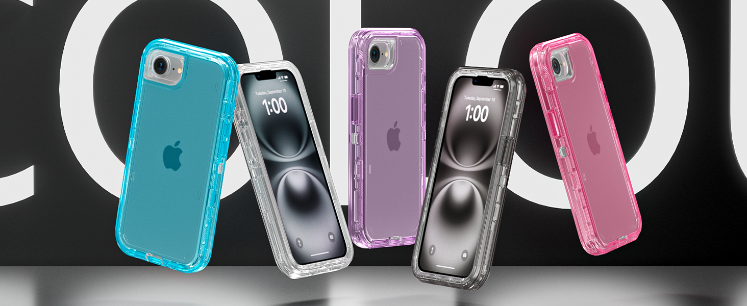 Five colors, transparent pink purple blue clear gray