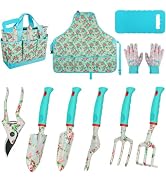 Garden Tools 10 Pack Floral Pattern Garden Tool Set with Tote Bag, Rust-Proof Aluminum Gardening ...