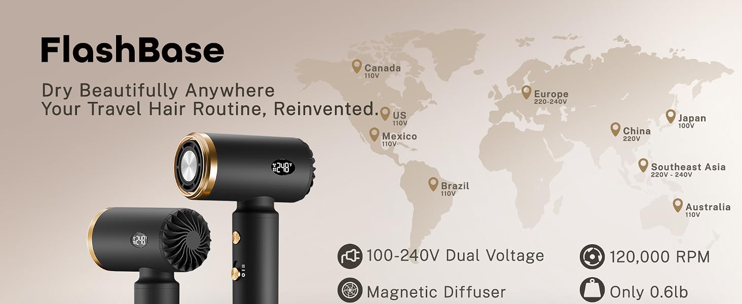 Dual Voltage, Travel Hair Dryer, Worldwide Use, Portable