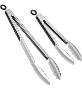 ChefAide Set of 2 Cooking Tongs,18/8 Stainless Steel and Silicone Rubber Grips with 600ºF High He...