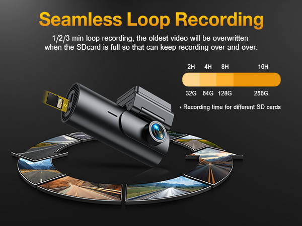 dash cam front and rear with loop recording function for park monitor