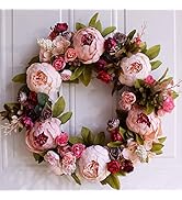 Dseap Wreath - Peony Flower Wreath, Floral Wreath, Door Wreaths for Front Door, 17-Inches, Pink &...