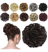 FESHFEN Messy Bun Hair Piece Hair Bun Scrunchies Synthetic Medium Brown Wavy Curly Chignon Ponyta...