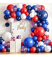 Red Blue White Balloon Arch Kit,Navy Pearl Blue Balloon Dark Blue Red White Balloons Garland with...
