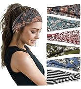 Huachi Boho Headbands for Women Wide Yoga Workout Hair Bands for Women's Hair Non Slip Summer Wom...