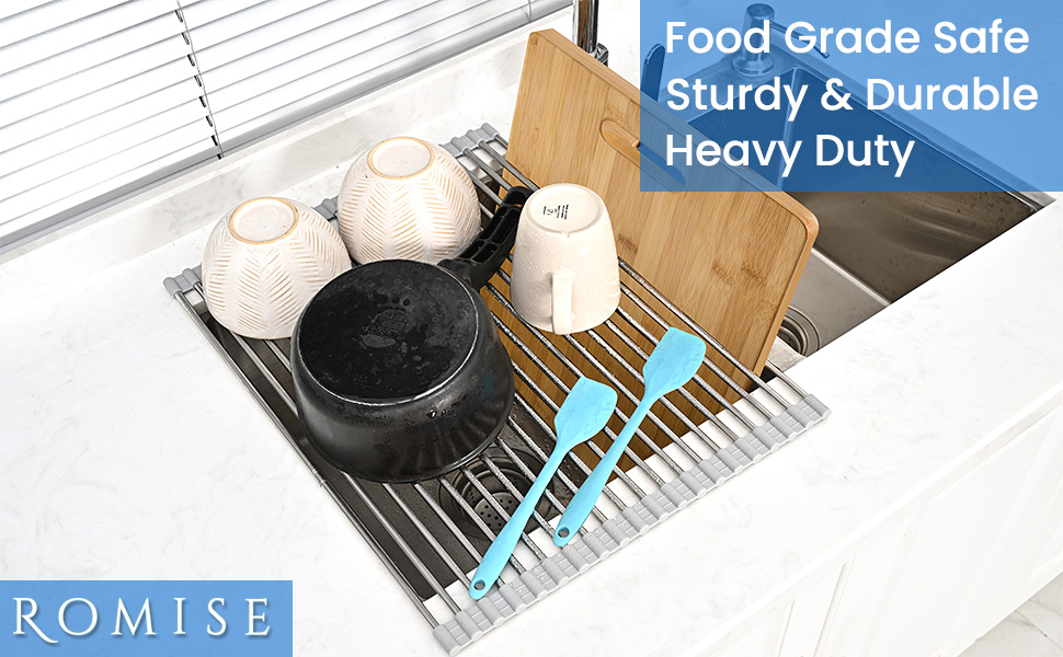 romise adjustable roll up dish drying rack
