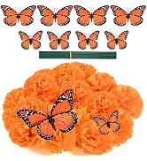 Antenda Artificial Marigold Flower Heads,Marigold Heads Bulk and 12 Monarch Butterfly for Dia De ...