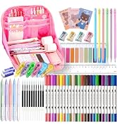 56 PCS Aesthetic School Supplies with Large Pencil Case, 24 Double Brush Marker Pens, 5 Black Ink...