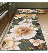 Green Kitchen Rugs Sets of 2 Flora Non Slip Anti Fatigue Standing Mat Waterproof Cushioned Rug fo...