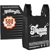 Fuxury 500 Count - Thank You Plastic Tshirt Bags Black (11.5" x 6.5" x 21"), T-shirt, Grocery, Ta...