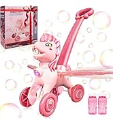Pink Bubble Machine Blower Maker Lawn Mower Walking Toy Christmas Basket Stuffers Outdoor Summer ...