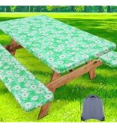 misaya Picnic Table Cover with Bench Cover, Waterproof Elastic Fitted Tablecloth for 6 Foot Table...