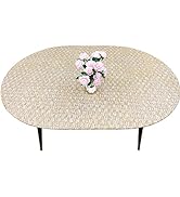 LIBERECOO Oval Tablecloth Vinyl Fitted Elastic Edge with Flannel Backing - Rope Weaving - Waterpr...