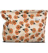 HAPPYHEIDI Women Floral Corduroy Makeup Bag Travel Cosmetic Canvas Pouch Purse Organizer, Cute Be...