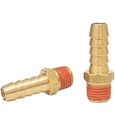 T TANYA HARDWARE 2 Pack Brass Air Hose Barb Fittings Adapter Set, 3/8 Inch Barb to 1/4 Inch NPT M...