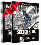 ZENACOLOR - Professional 200 Sheets Sketch Book 9"x12" with Spiral Bound and Hardback Cover - Pac...