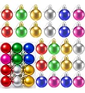 24 Count Mini Colorful Ornaments for Mini Christmas Tree, Small Multicolored Shatterproof Christm...