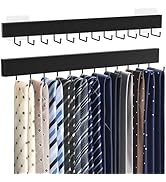 HOMEBROS Tie Rack Wall Mount, Adhesive Wooden Closet Tie Hanger with 24 Metal Hooks, 2 Installati...