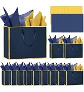 Epoesch 12 Pack Metallic Paper Gift Bags with Handles – Includes Tissue Paper – 11.8"x10"x4" – El...