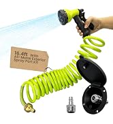 Terapaton Exterior Shower Kit with All-Metal RV Spray Port, 16.4FT Coiled Hose with 8-Pattern Spr...