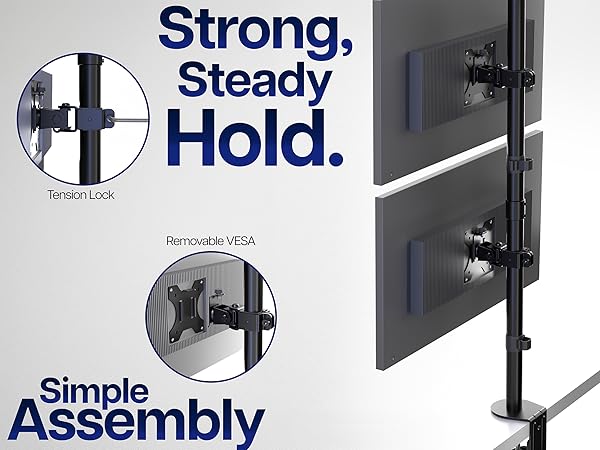 dual monitor mount stacked vertical ultrawide desk mount adjustable VESA clamp stand cable mgmt
