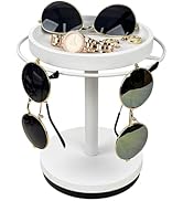 LingLingo Sunglasses Organizer 360° Rotating Eyeglass Holder Stand with Wood Tray and Base, Eye G...