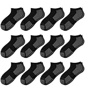 Comfoex 12 Pairs Boys Ankle Cushioned Socks Athletic Low Cut Sports Breathable Socks For Kids 4-6...