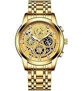 Avaner Men's Wrist Watch, Steampunk Retro Watch, Stainless Steel Skeleton Quartz Watch with Lumin...