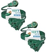 DEWENWILS 10FT Outdoor Tri-Tap Extension Cord with 360° Rotating Plug, Weatherproof 16/3 SJTW Hea...