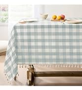 Softalker Checkered Tablecloth Rectangle, Outdoor Linen Cotton Gingham Table Cloth with Tassel, H...