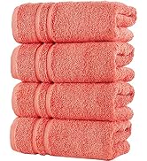 Hammam Linen Coral Orange Hand Towels 4-Pack - 16 x 29 Turkish Cotton Premium Quality Soft and Ab...