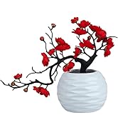 LIUCOGXI Artificial Plum Blossom Flower Red with Ceramic Potted for Home Living Room Party Weddin...