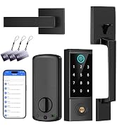 BEBASIA Smart Door Lock with Front Door Handle Set, Heavy Duty Fingerprint Door Lock with Handles...