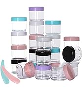 BTYMS 100 Count Sample Jars 20g Plastic Sample Container with Lids and 10 Pieces Cosmetic Spatula...